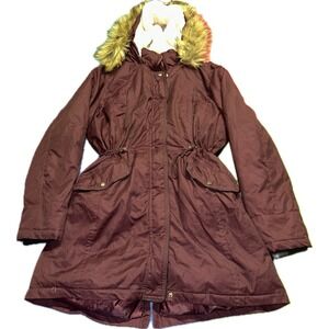 Time And Tru Women's Size L Maroon Parka Jacket Coat Winter‎ Full Zip
